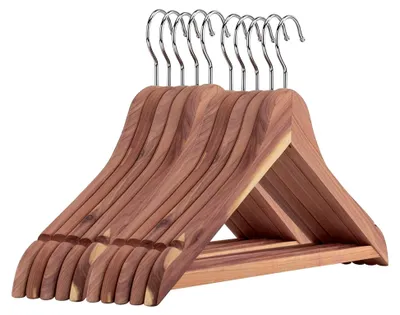 Produktbild von 10 Zedernholz Kleiderbügel 44 cm mit rutschfestem Hosensteg und Mottenschutz