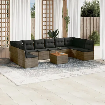 Produktbild von Design 11-tlg. Garten-Sofagarnitur mit Kissen Grau Poly Rattan, Gartenmöbel-Sets 2024 Neu