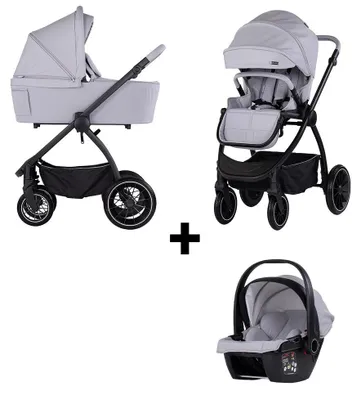 Obrázok produktu pre Chipolino kombinovaný kočík 3 v 1 Prestige detská vanička batoh i-Size detská autosedačka svetlošedá