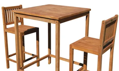 Produktbild von BAR-SET - TEAK Bartisch Bistrotisch Stehtisch 80x80cm mit 2x Barhocker Holz Modell: JAV-BIMA-SET80 von AS-S