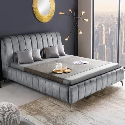 Produktbild von riess-ambiente Bett AMSTERDAM 160x200cm grau schwarz Samt Metall Polsterbett retro