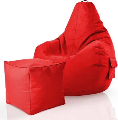 Produktbild von Green Bean® 2er Set Sitzsack + Hocker "Cozy+Cube" - mit EPS Perlen Füllung - robust waschbar schmutzabweisend - Rot