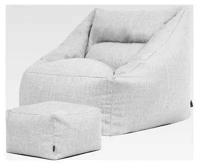 Produktbild von Sitzsack-Sessel mit Hocker für Erwachsene, Grau, Stoff für Innen- und Außenbereich, Großer Sitzsack mit Füllung, Bequemer Sessel für Garten, Terrasse, Lounge und Wohnzimmer