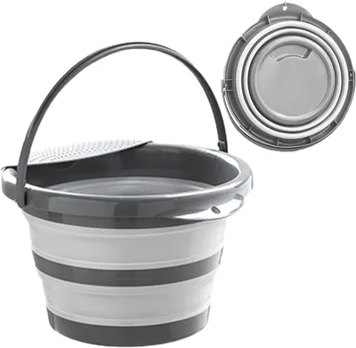 Image de Seau en silicone pliable, 4 litres, léger, de couleur grise, idéal pour le camping