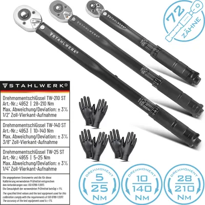 Obrázek produktu pro STAHLWERK Sada trí momentových klícu 1/4", 3/8" a 1/2" do 210 NM