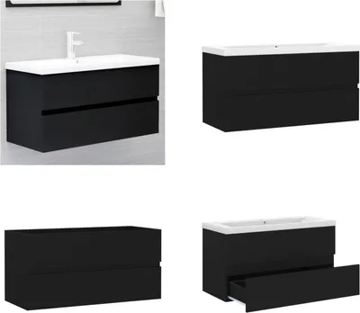 Produktbild von vidaXL Waschbeckenunterschrank mit Einbaubecken Schwarz Holzwerkstoff - Waschbeckenunterschrank Mit Waschbecken - Waschbeckenunterschränke Mit Waschbecken - Waschbeckenunterschrank - Waschbeckenunterschränke