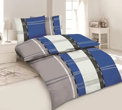 Produktbild von 4-tlg Mikrofaser Bettwäsche Set Bettgarnitur Bettbezug 135x200 Kissenbezug 80x80 Modern Karo Gestreift NEU Blau Grau