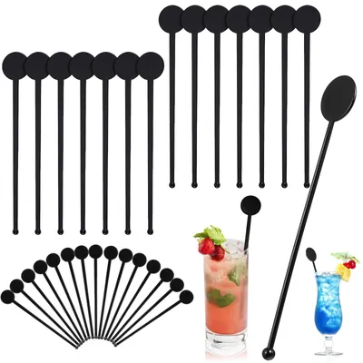 Cocktailrührstäbchen, 80 Stück, schwarz, Kunststoff, 18 cm