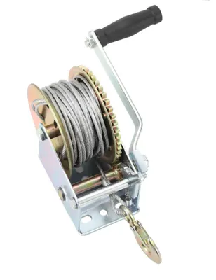 Obrázek produktu pro Mini ruční naviják – Ruční naviják pro přívěsy – Tažná síla 550 kg – 10 m ocelového lana Ø 4 mm – Převodový poměr 4,1:1 – Spínač s ráčnou