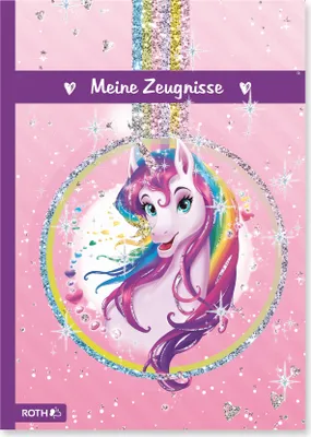 Produktbild von ROTH Zeugnismappe Einhornportrait mit Glitzereffekt - mit 10 A4 Klarsichthüllen, dokumentenecht - Dokumentenmappe