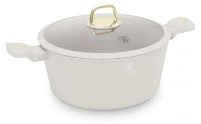 A white pot with a glass lid and gold accents, presented on a white background.
