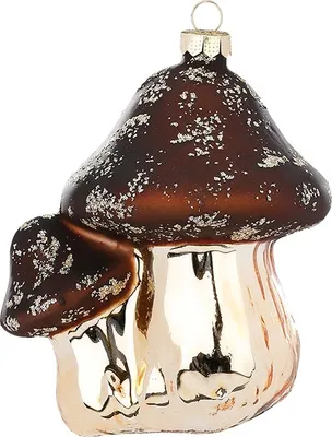 Zdjęcie produktu dla Szklana ozdoba choinkowa – dwa borowiki, 9 cm, brązowo-beżowa