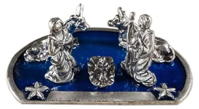 Miniaturkrippe Heilige Familie, versilbert, 7x4x3 cm, Weihnachtsdeko