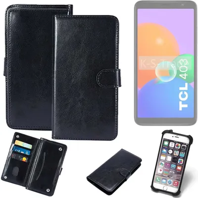 Produktbild von K-S-Trade 360° Hülle kompatibel mit TCL 403 schwarz Kunstleder Case BookCase WalletCase Kunstlederederhülle Handyhülle, Rundumschutz Bumper (1x)