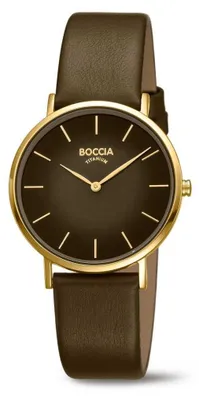 Produktbild von Boccia Damen Armbanduhr Trend 3273-13 Reintitan goldplattiert mit Lederband braun