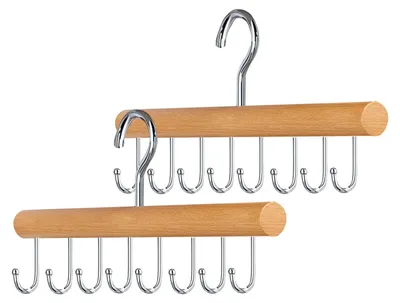 Holz-Gürtelhalter 2er Set, 8 Haken, platzsparender Organizer