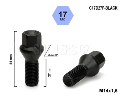 Obrázok produktu pre Skrutka kolesa M14x1,5x27 s kužeľom, kľúč 17, C17D27F-BLACK, výška 54 mm