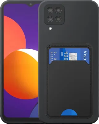 Zdjęcie produktu dla Etui na telefon Samsung Galaxy M12 z uchwytem na kartę TPU - elastyczne etui na tył z silikonu TPU z kieszenią na karty - czarne - Smartphonics