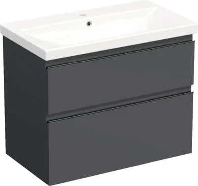 Produktbild von Jungborn Waschplatz TRENTA BxHxT 80x65x45 cm anthrazit matt mit Keramik-Waschtisch Griffleiste schwarz