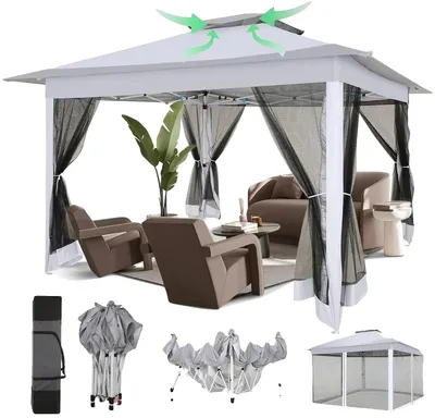 Immagine prodotto di Padiglione pop-up, struttura impermeabile, facile da montare, grigio, 3x3m
