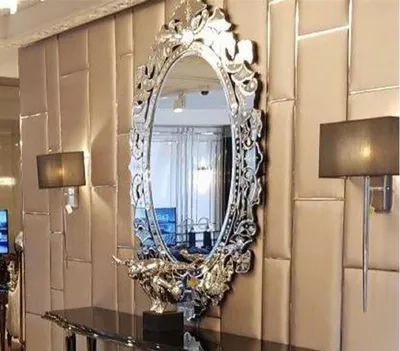 Produktbild von Casa Padrino Luxus Art Deco Wandspiegel 60 x H. 120 cm - Prunkvoller ovaler Spiegel - Luxus Art Deco Möbel