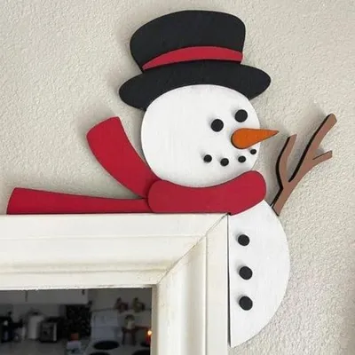 Image de Décoration de Noël « bonhomme de neige » en bois, blanc, 30 cm