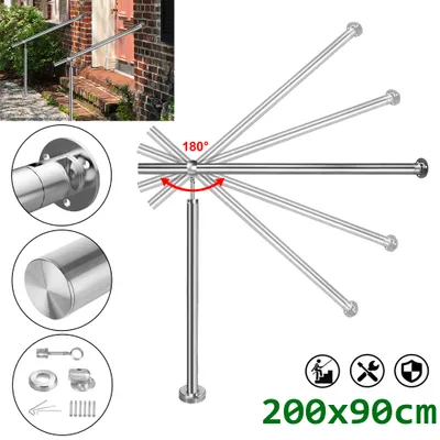 Image de XINZI Main courante d'escalier inox 200x90cm - angle réglable & stable, pour escaliers à l'intérieur/garage/appartement/maison, idéal pour cage d'escalier/parapet