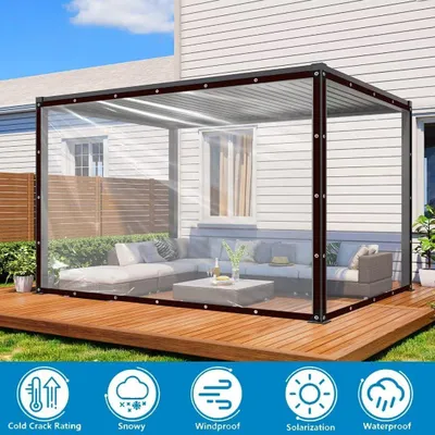 Image de Bâche de protection 3 x, imperméable, en PVC transparent, avec œillets, pour balcon