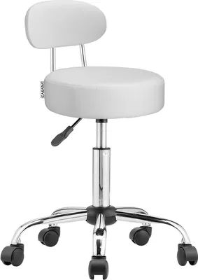 Produktbild von CASARIA® Rollhocker mit Lehne Höhenverstellbar 10cm Polsterung 360°C Drehbar 46-60cm Sitzhöhe Küche Bürohocker Drehhocker Arbeitshocker Hocker, Farbe:weiß