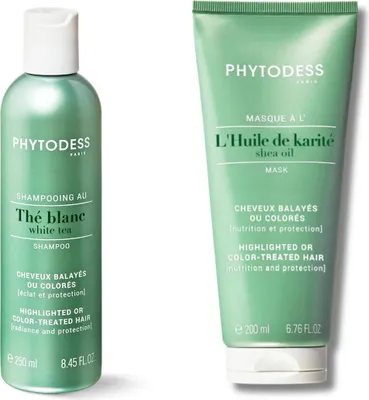 Image de Duo Soins Cheveux Colorés - Shampooing au Thé Blanc 250ml + Masque à l'Huile de Karité 200ml - Éclat, Protection et Préservation de la Couleur