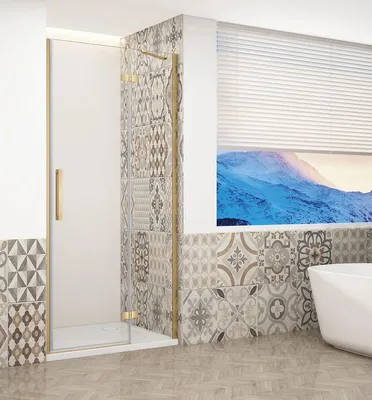 Imagen del producto de Puerta de ducha TRINITY GOLD MAT, 900 mm, vidrio transparente, para montaje en el lado derecho