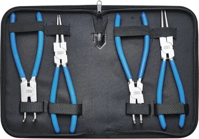 Produktbild von KRAFTPLUS K.105-4225 Sprengringzange Satz 225 mm Seegeringzange Sicherungsringzange Set gerade gebogen - 4 tlg. - Mit Tasche