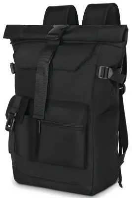 Produktbild von Rucksack, Rolltop Rucksack Herren Damen 25L-30L, Groß Reiserucksack mit Laptopfach 17.3 Zoll, Wasserdicht, Schwarz