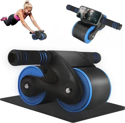 Produktbild von Famanu Bauchtrainer mit Telefonhalter und Rückziehfeder - Fitnessgerät für Zuhause