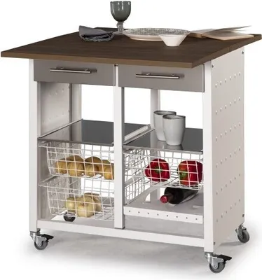 Immagine prodotto di Carrello da cucina, con cassetti e ripiani, ruote. Trasformabile in tavolino, colore ciliegio, EKO