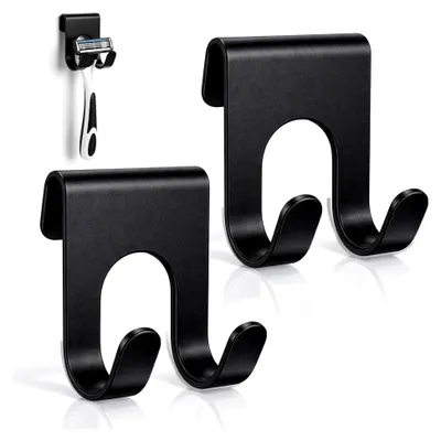 Produktbild von 2er Set Rasiererhalter für die Dusche, Edelstahl, selbstklebend, wasserdicht (Schwarz)