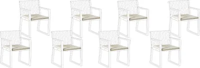 Produktbild von BELIANI Sitzkissen für Gartenstuhl 8er Set Taupe Stoffbezug mit Bindebändern 46 x 46 cm UV-beständig Modern Outdoor Stuhlkissen Stuhlpolster