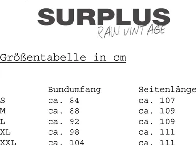 A size chart for clothing, showing measurements in centimeters.