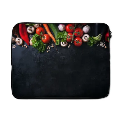 Produktbild von MuchoWow® Laptop Hülle 15 Zoll Gemüse - Kräuter - Gewürze - Schwarz - Rustikal - Küche Laptoptasche - Laptoptasche - Sleeve - Rundum-Schutz