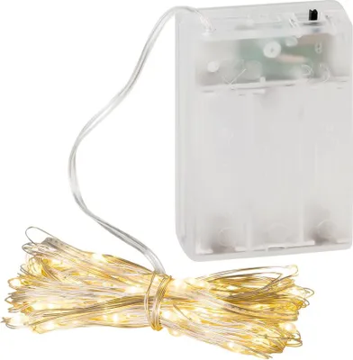 Produktbild von Noor Living LED Lichterkette Batterie Draht silber Innen 11,9m 120 LED warmweiß 6/18h Timer