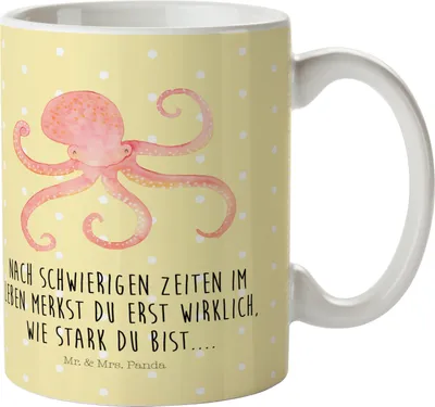 Produktbild von Mr. & Mrs. Panda Mehrwegbecher Tintenfisch - Gelb Pastell - Geschenk, Trinklernbecher, Plastikbecher, Meer, Camping Tasse, Ozean, Wasser, Krake, Meerestier, Haferl, Pott