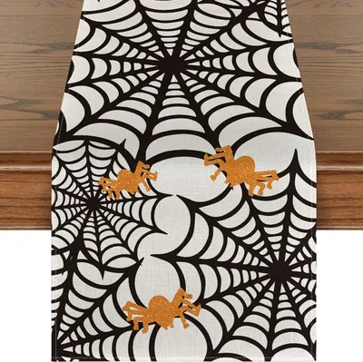 Produktbild von Halloween-Tischläufer aus Leinen, Tischdekoration für Zuhause, Dekoration für Feiertage