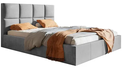 Produktbild von Polsterbett 160x200 mit Metall-Lattenrost Fado - Bettkasten, Samtstoff, Grau