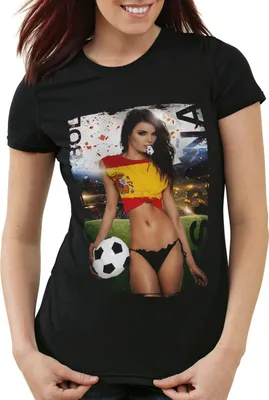 Produktbild von style3 EM 2021 2022 Soccer Girl Deutschland Damen T-Shirt Fußball Trikot Germany Schwarz, Größe:XS, Land:Spanien