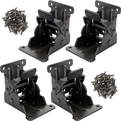 Produktbild von 4 Stück klappbare Scharniere für Tischbeine - Metallstützhalter mit Verriegelung - Tischbein Werkbank Zubehör - leicht klappbar & stabil - Befestigungsschrauben enthalten