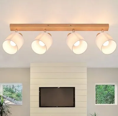 Produktbild von ZMH Deckenstrahler 4 Flammig Deckenlampe Holz - Deckenleuchte Vintage Deckenspot LED Flurlampe Schwenkbar 350° E14 (ohne Leuchtmittel)