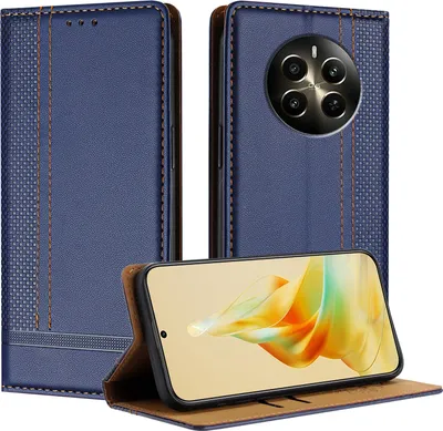 Produktbild von Handyhülle für Realme 12+ Leder Flip Klappbare Schutzhülle mit Standfunktion Blau