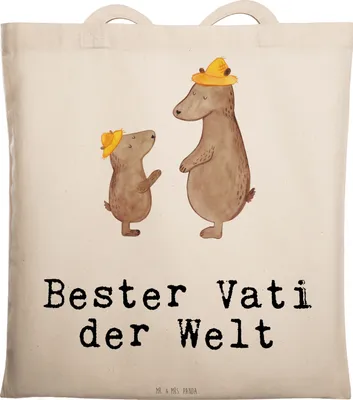 Produktbild von Mr. & Mrs. Panda Shopping Tasche Bär Bester Vati der Welt - Transparent - Geschenk, dokumententasche, Tote Bag, Geburtstag, Geschenkidee, Dankeschön, Jutebeutel, Mann