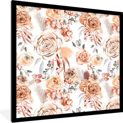 Produktbild von MuchoWow® Gerahmtes Poster Blumen - Bohème - Muster 40x40 cm - Poster mit Schwarzem Bilderrahmen Wandposter Rahmen Foto Bilder - Mit Rahmen - Wanddekoration Schlafzimmer