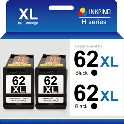 Produktbild von INKFIND 62XL Passend für HP62 HP62XL HP 62 HP 62XL C2P05AE Tintenpatrone - Hohe Kapazität 2er-Pack Schwarz